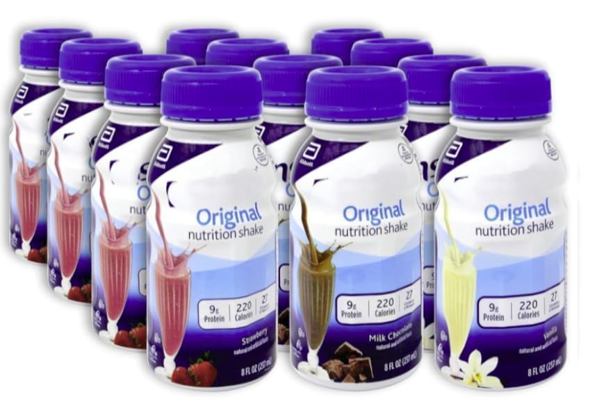 Nutrition Shake Variety Pack Vanilla Chocolate Strawberry 8 fl oz 12 Pack E32145