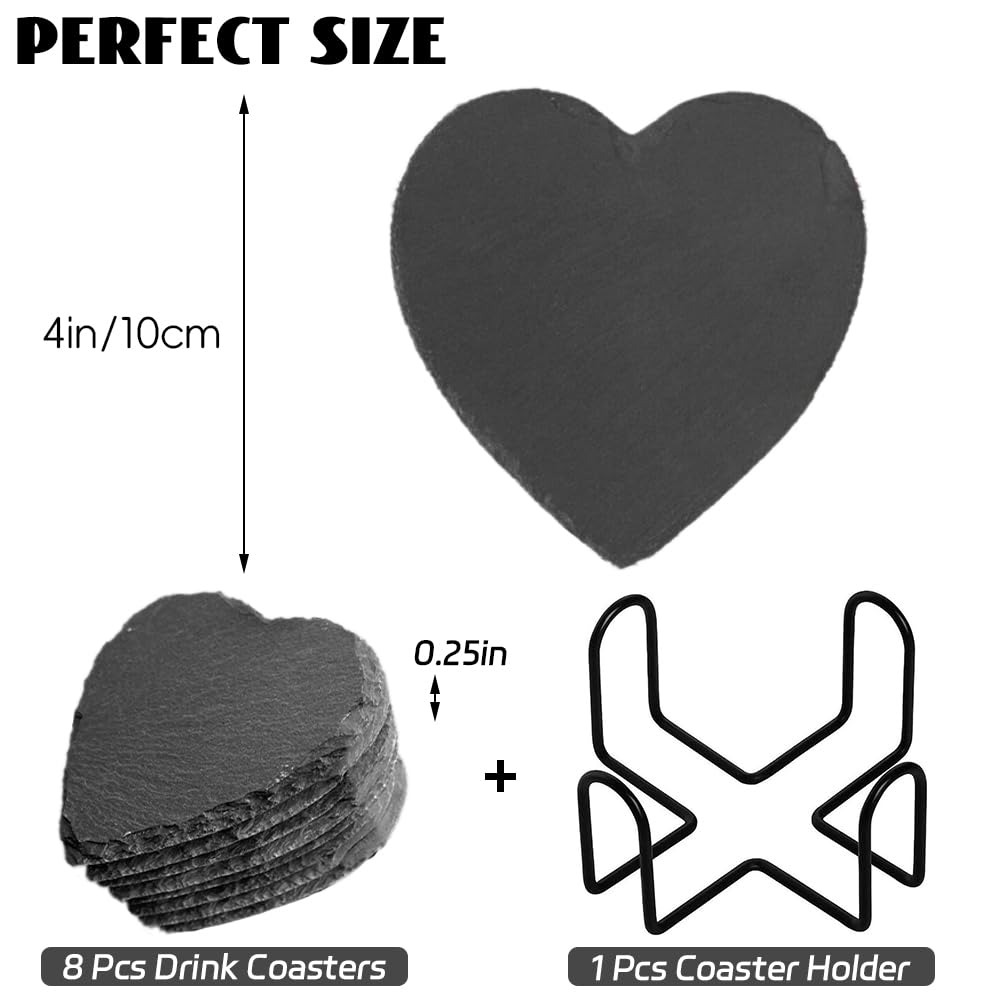 8 Pack Black Slate Coasters with Metal Holder Q876805