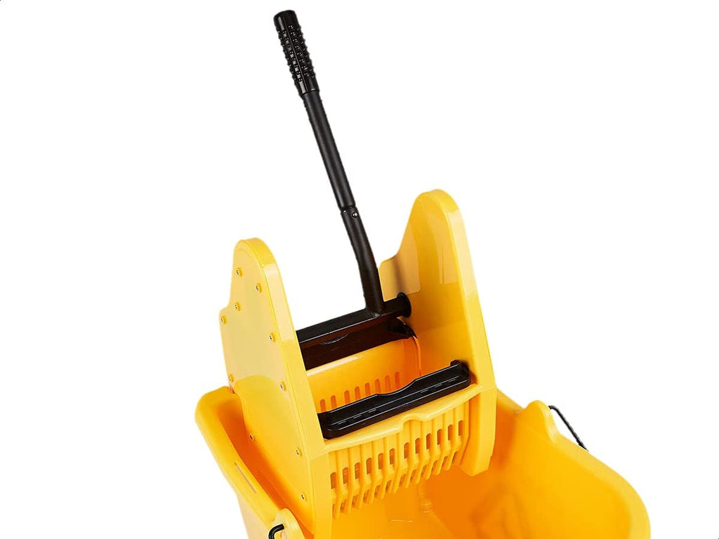 Rectangular Mop Bucket with Down Press Wringer Combo, 35-Quart, Yellow R48680