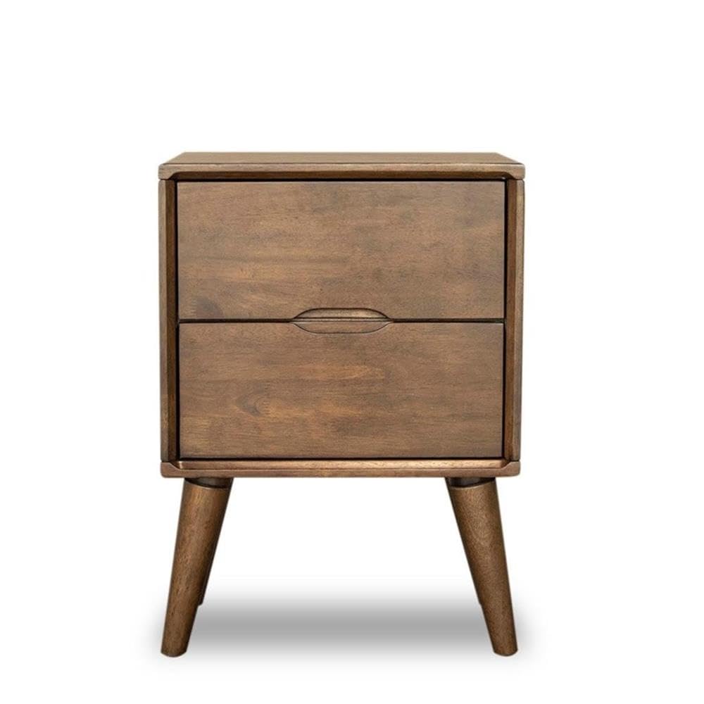 Walnut Brown 2 Drawer Solid Wood Nightstand Q1629