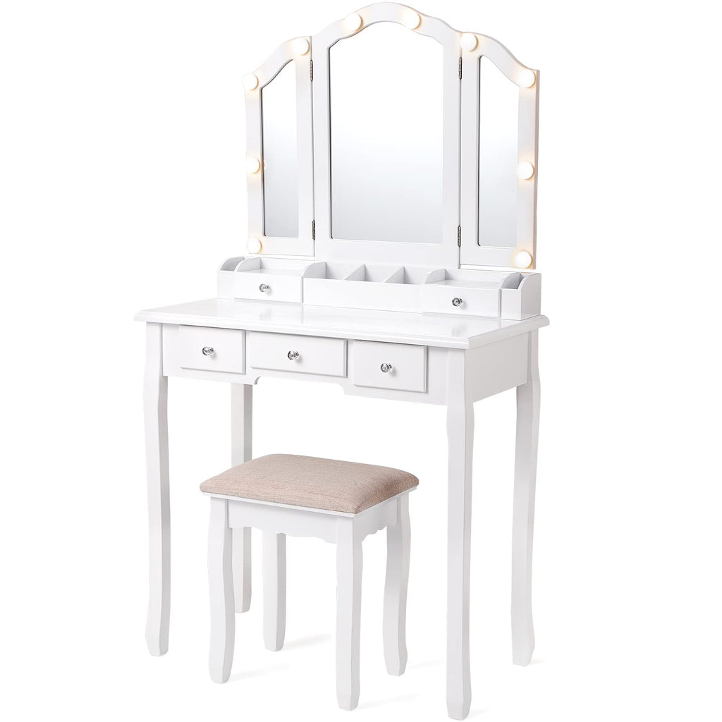 White Makeup Vanity Desk with Mirror and Chair M9788