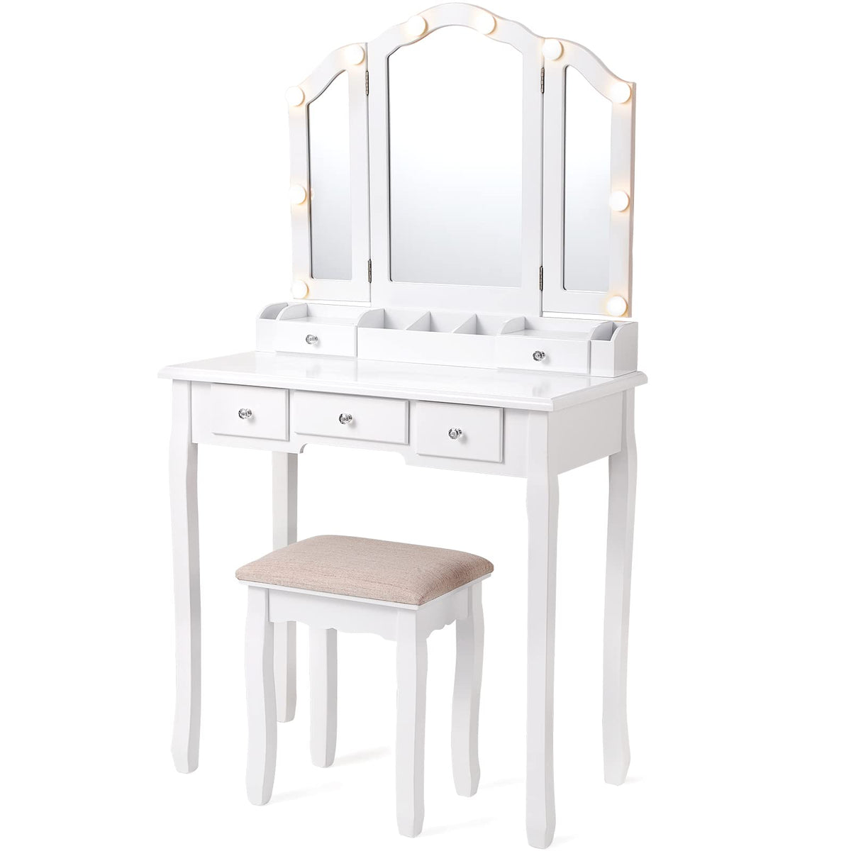 White Makeup Vanity Desk with Mirror and Chair M9788