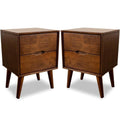 Walnut Brown 2 Drawer Solid Wood Nightstand Q1629