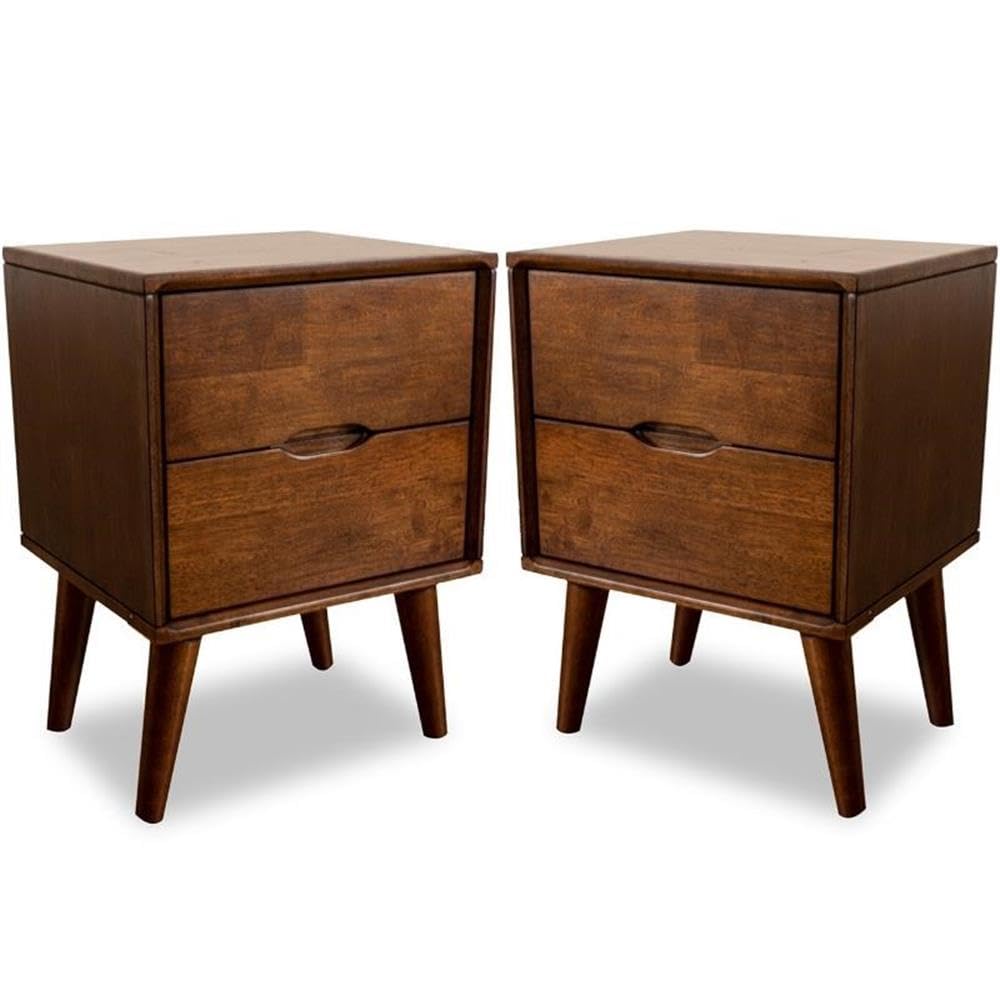 Walnut Brown 2 Drawer Solid Wood Nightstand Q1629