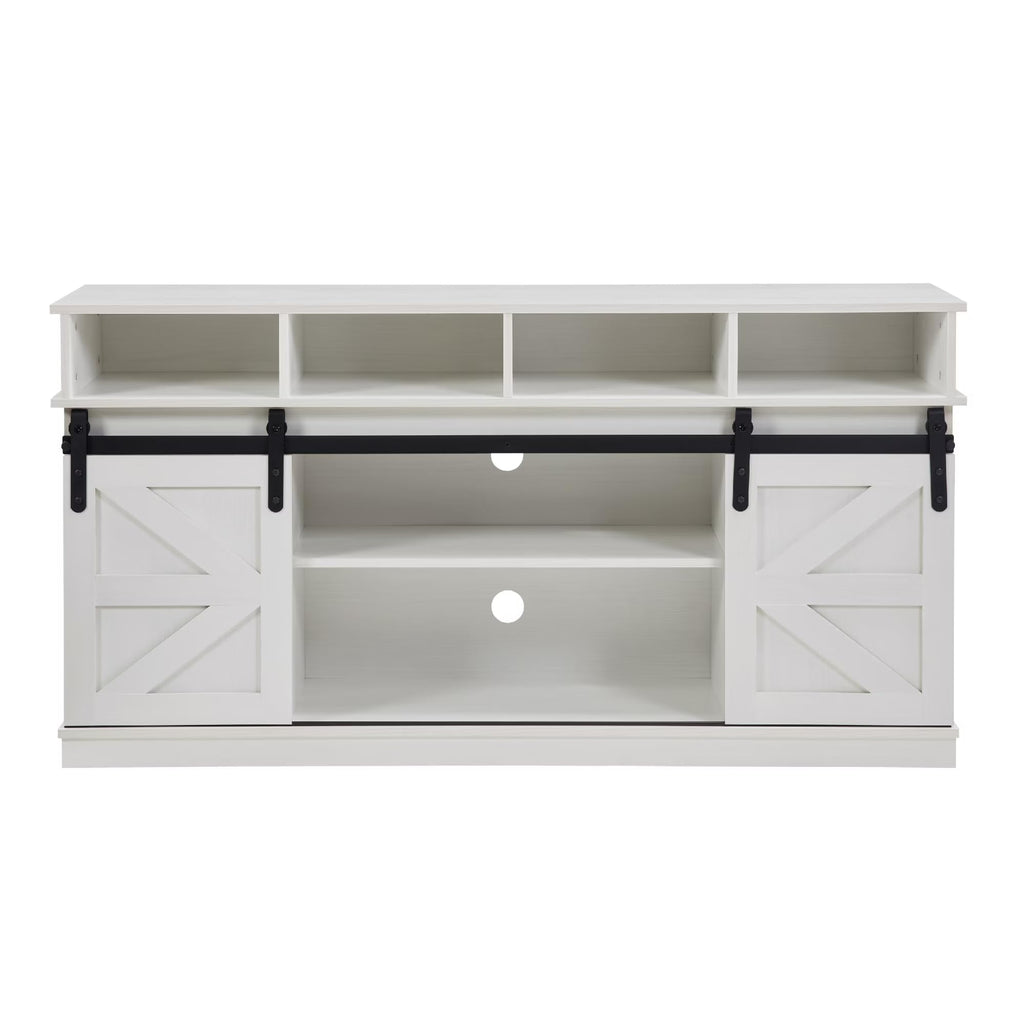 White Wood TV Stand with Adjustable Shelves V961