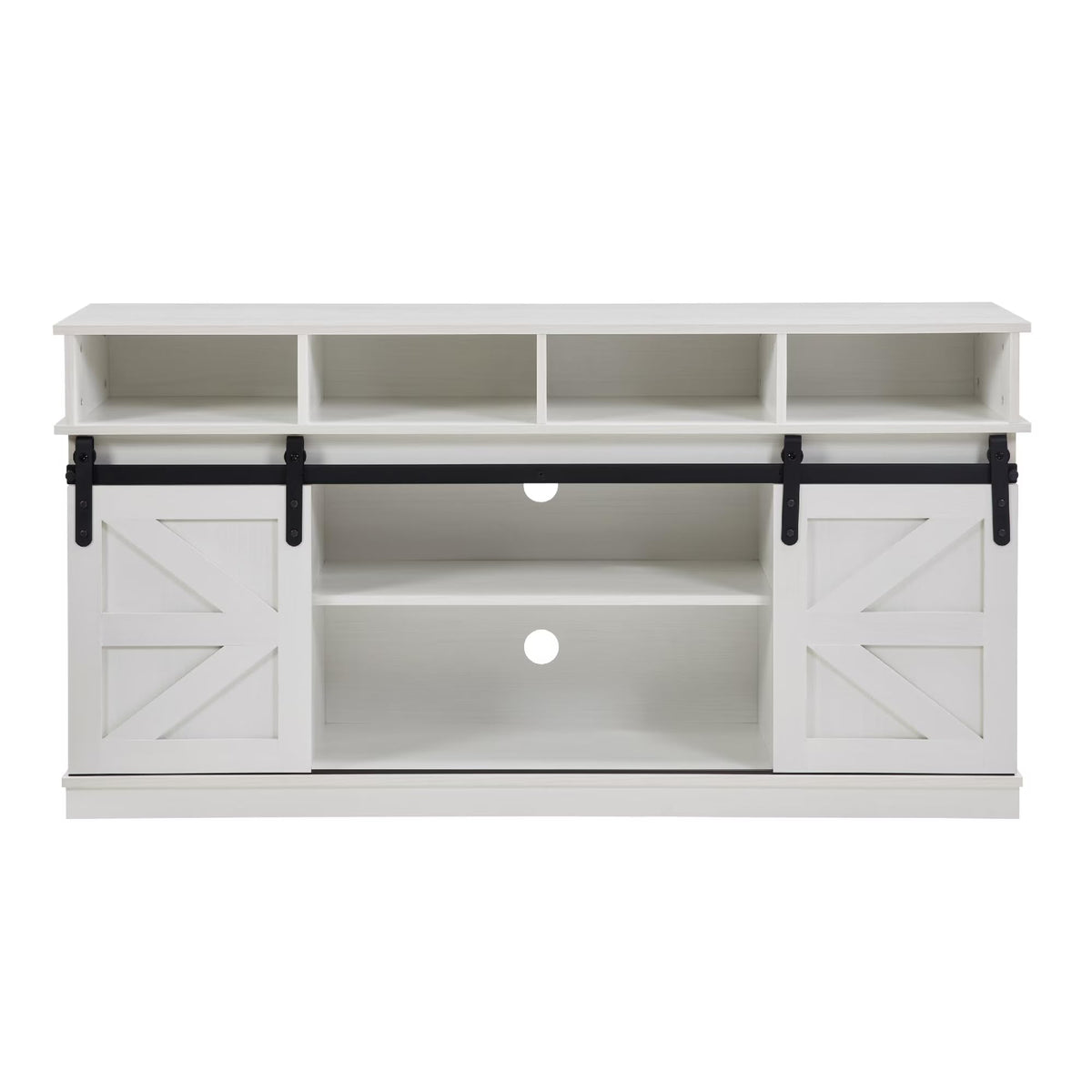 White Wood TV Stand with Adjustable Shelves V961
