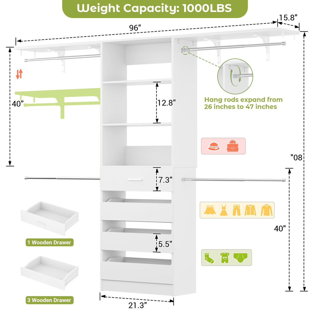 Wood Closet Organizer System with 4 Drawers Q411