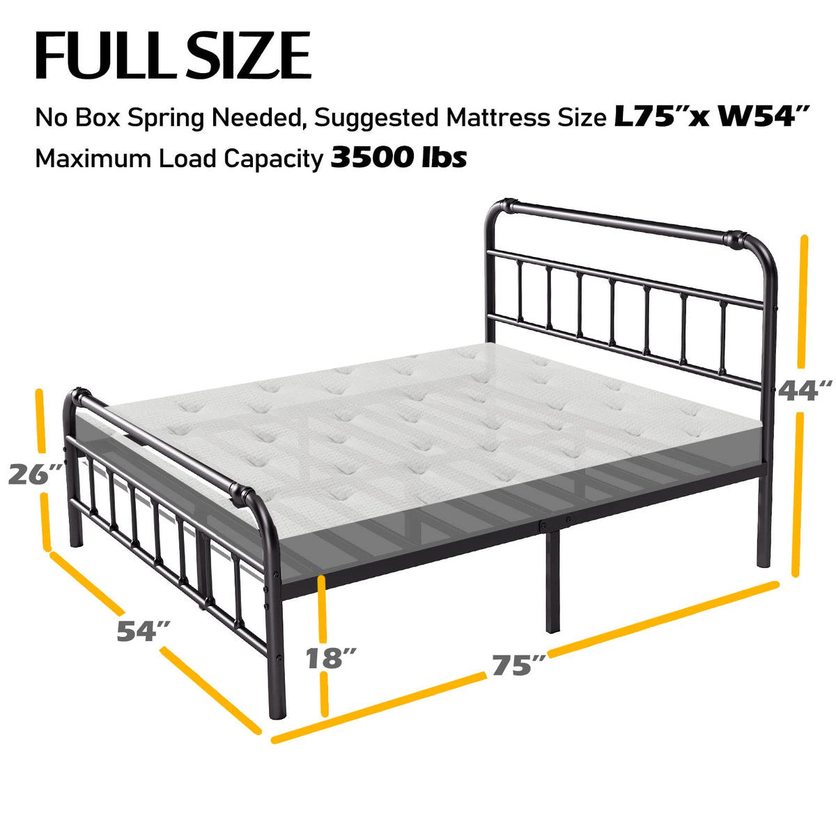 Full Size Metal Bed Frame with Iron Headboard Z1897