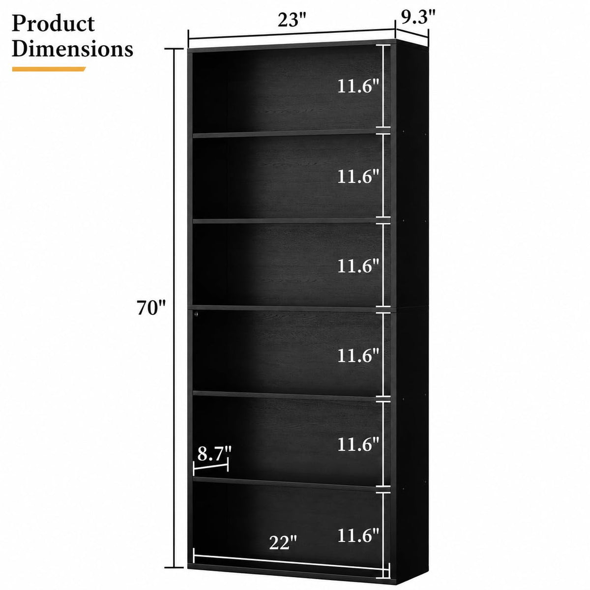 Black 6 Tier 71 Inch Bookshelf B24168