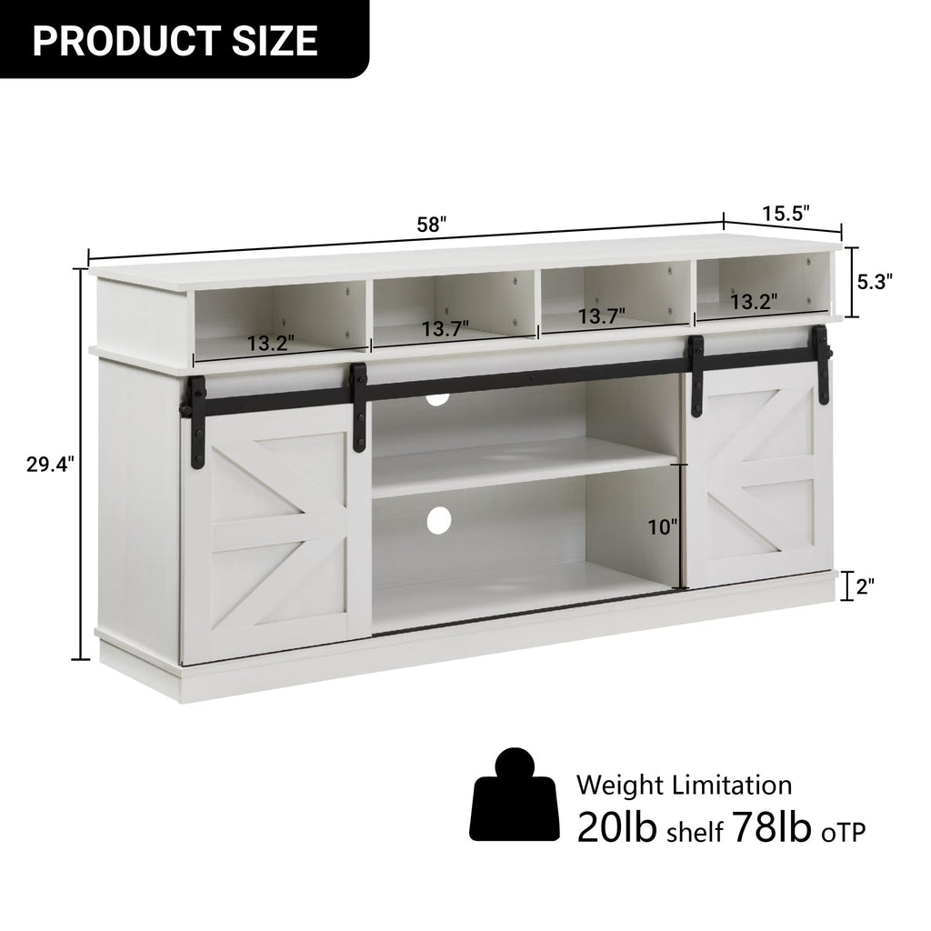 White Wood TV Stand with Adjustable Shelves V961