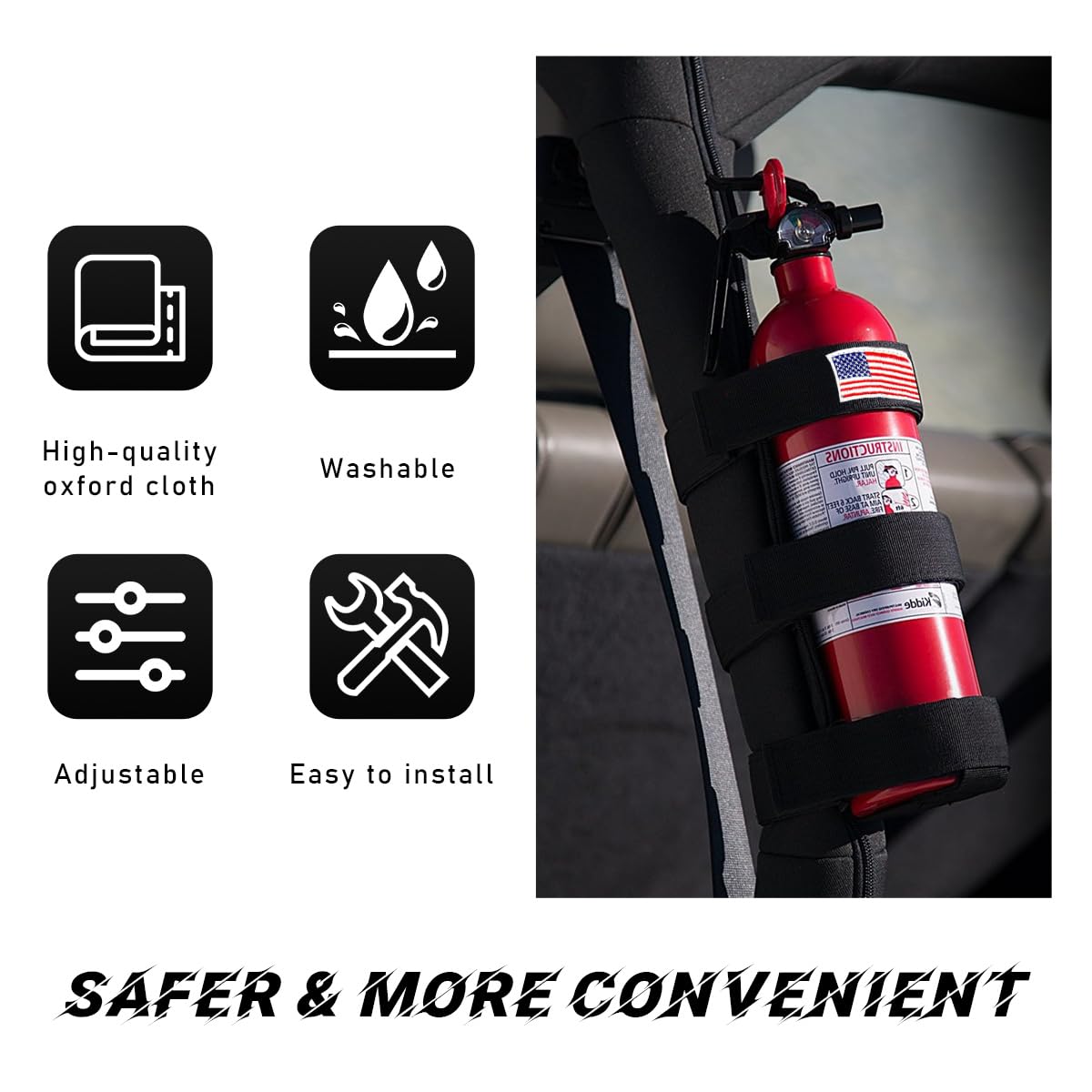 Adjustable Fire Extinguisher Holder with American Flag Pattern Strap H72884