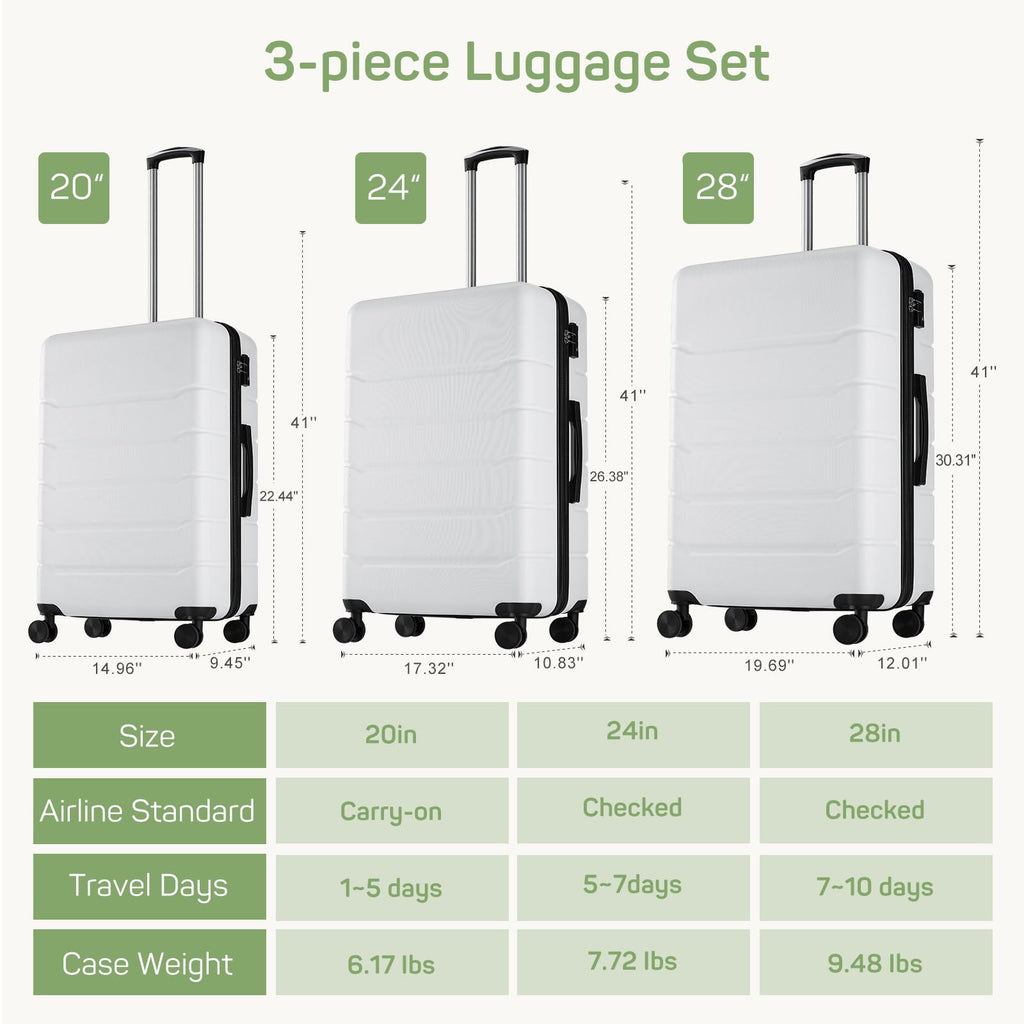 20 Inch White Expandable Hard Shell Carry-On Luggage G8132
