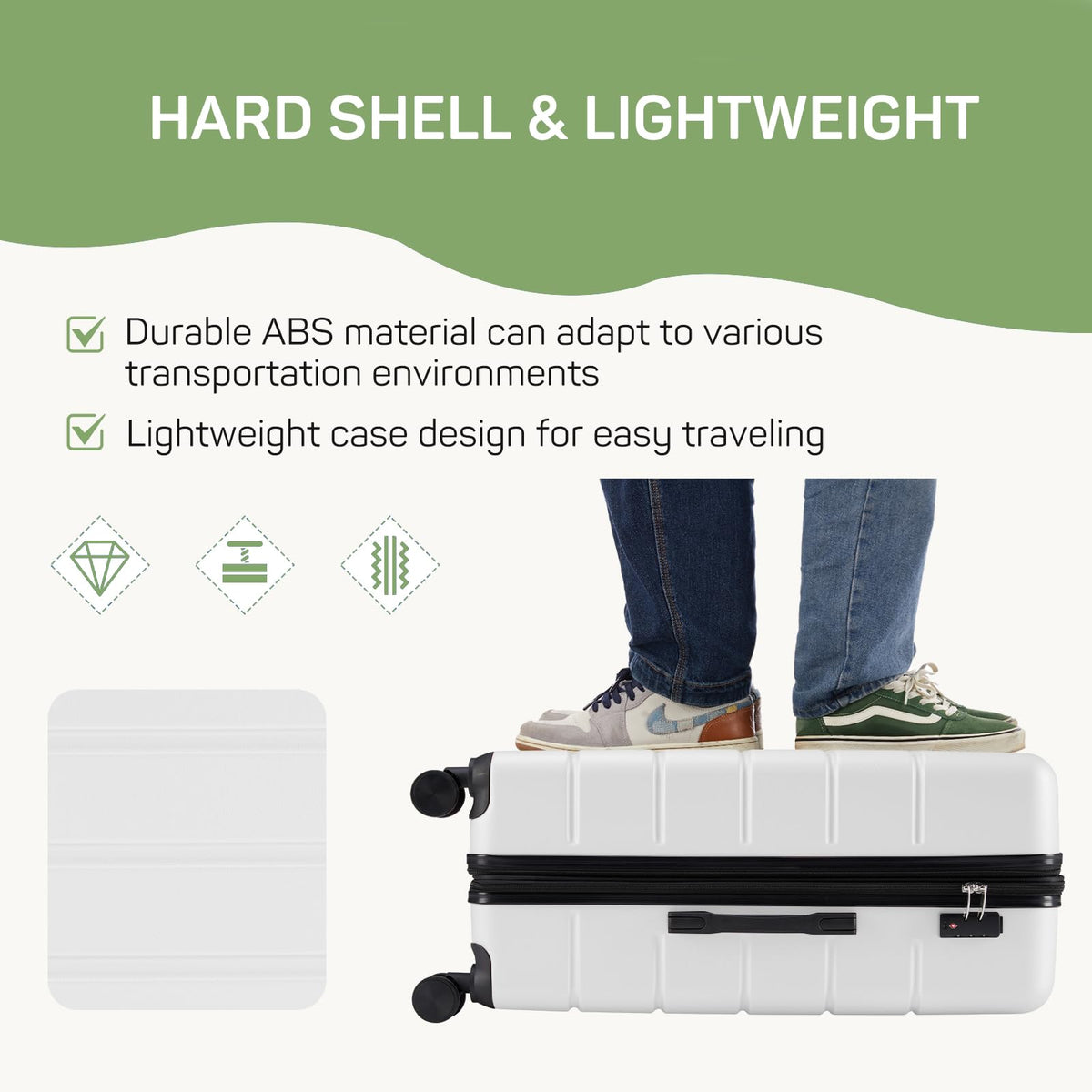 20 Inch White Expandable Hard Shell Carry-On Luggage G8132