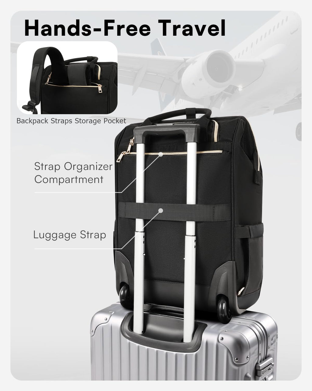 Black Rolling Backpack with Wheels G274326