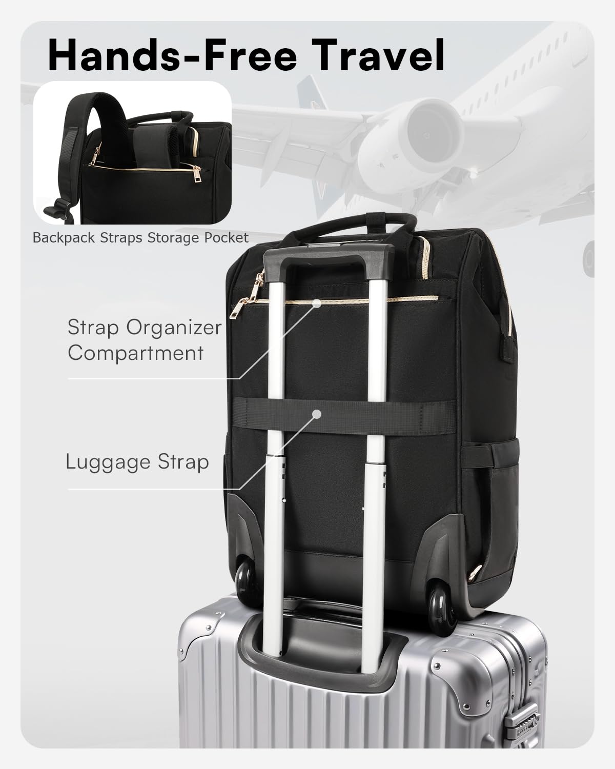 Black Rolling Backpack with Wheels G274326