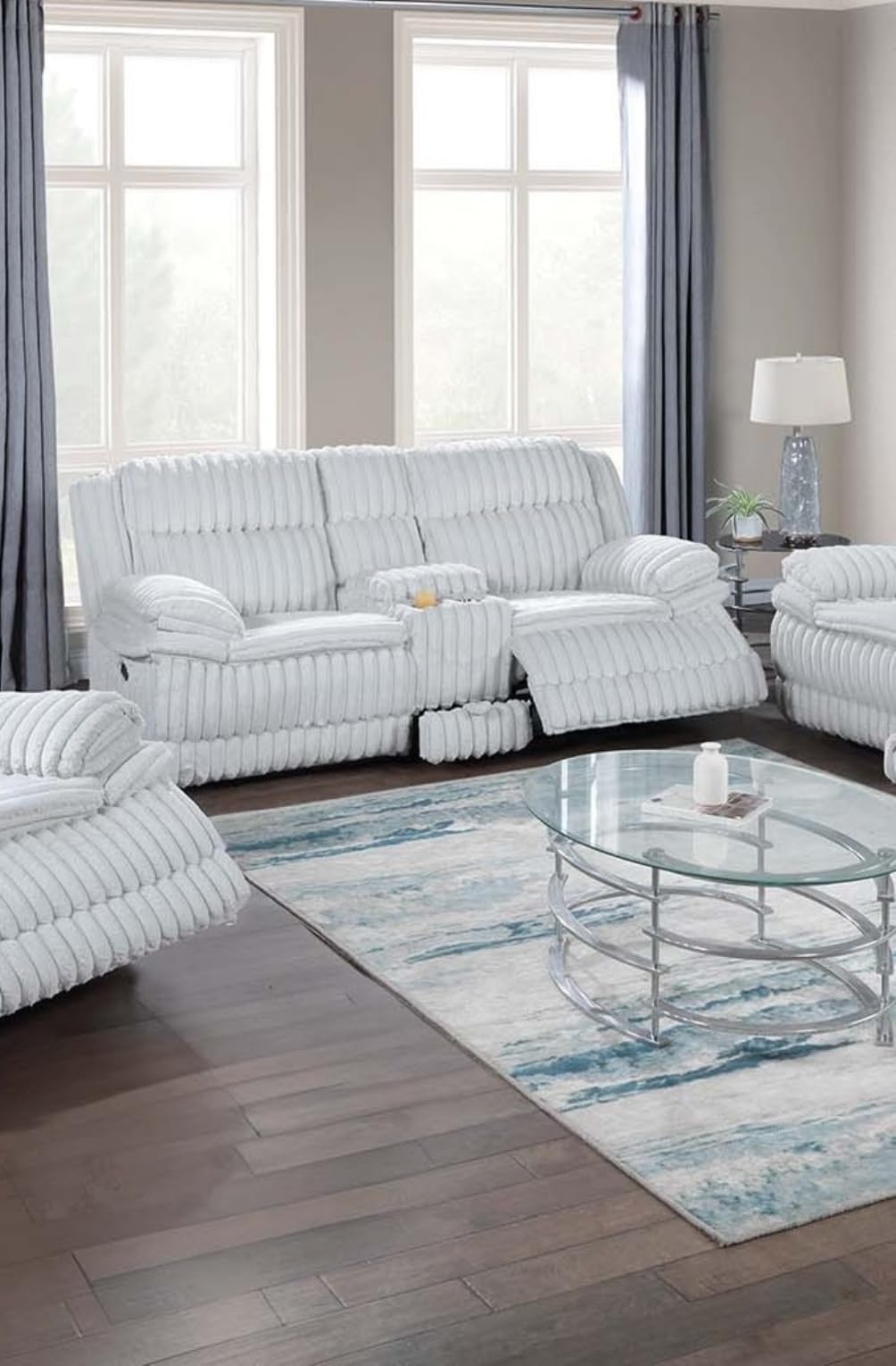 Light Gray Corduroy Manual Motion Loveseat R27373