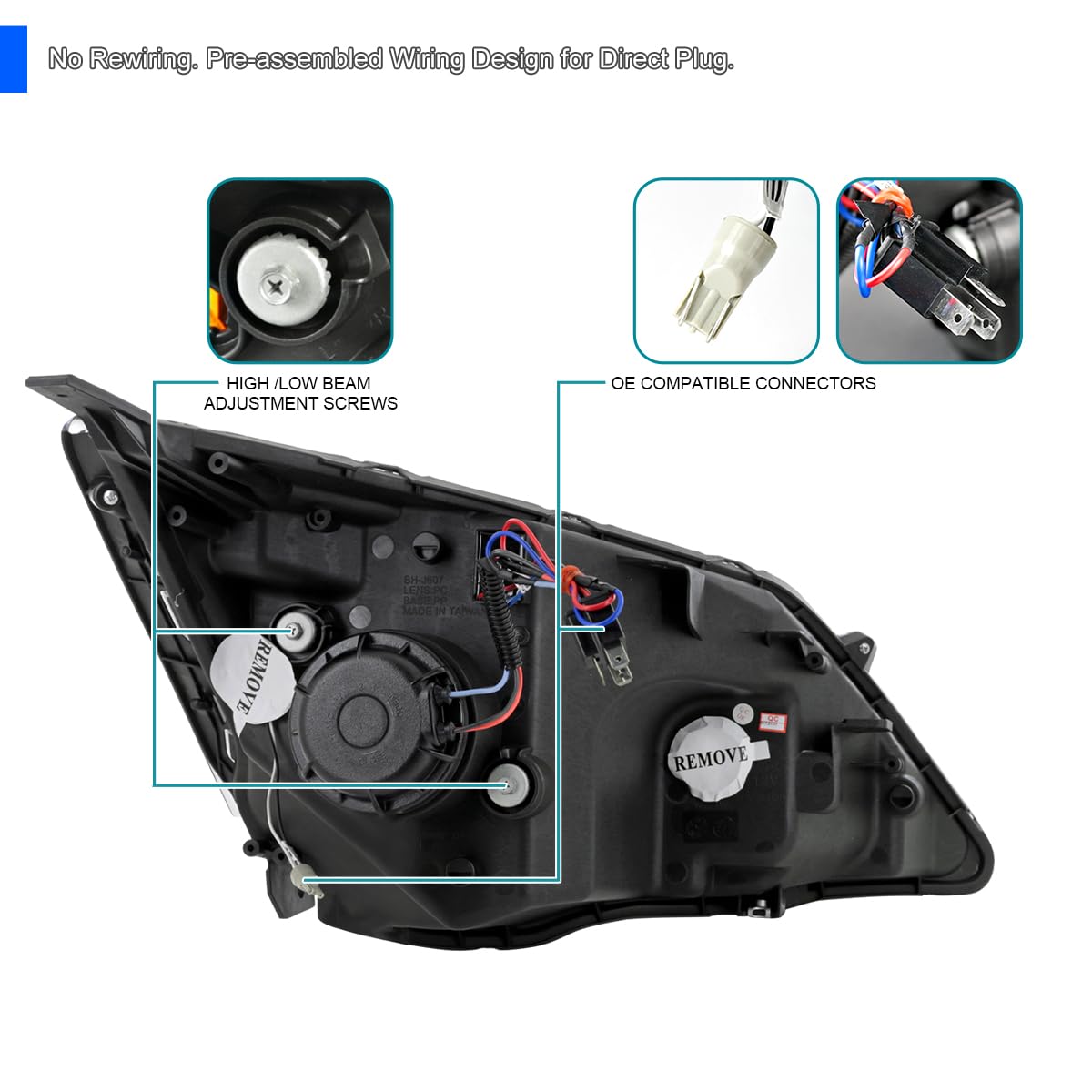 Glossy Black LED Projector Headlights A2384