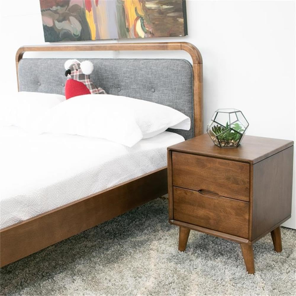 Walnut Brown 2 Drawer Solid Wood Nightstand Q1629