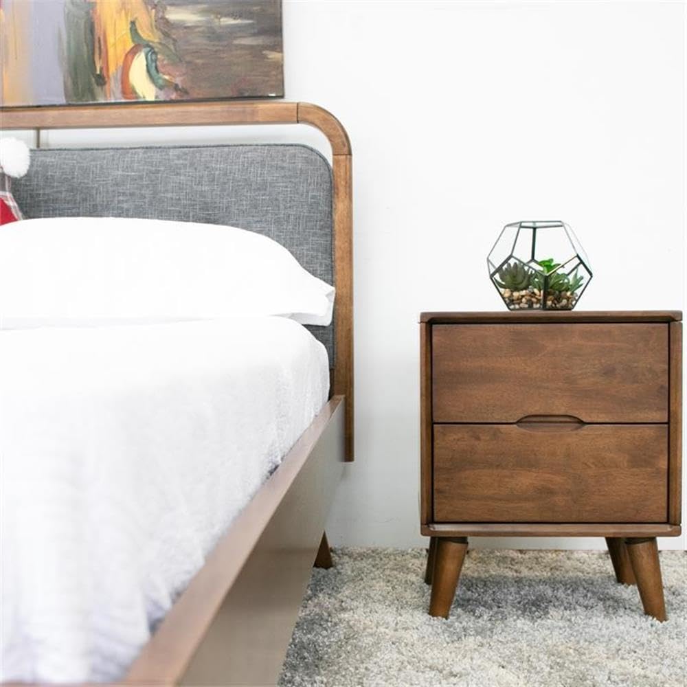 Walnut Brown 2 Drawer Solid Wood Nightstand Q1629