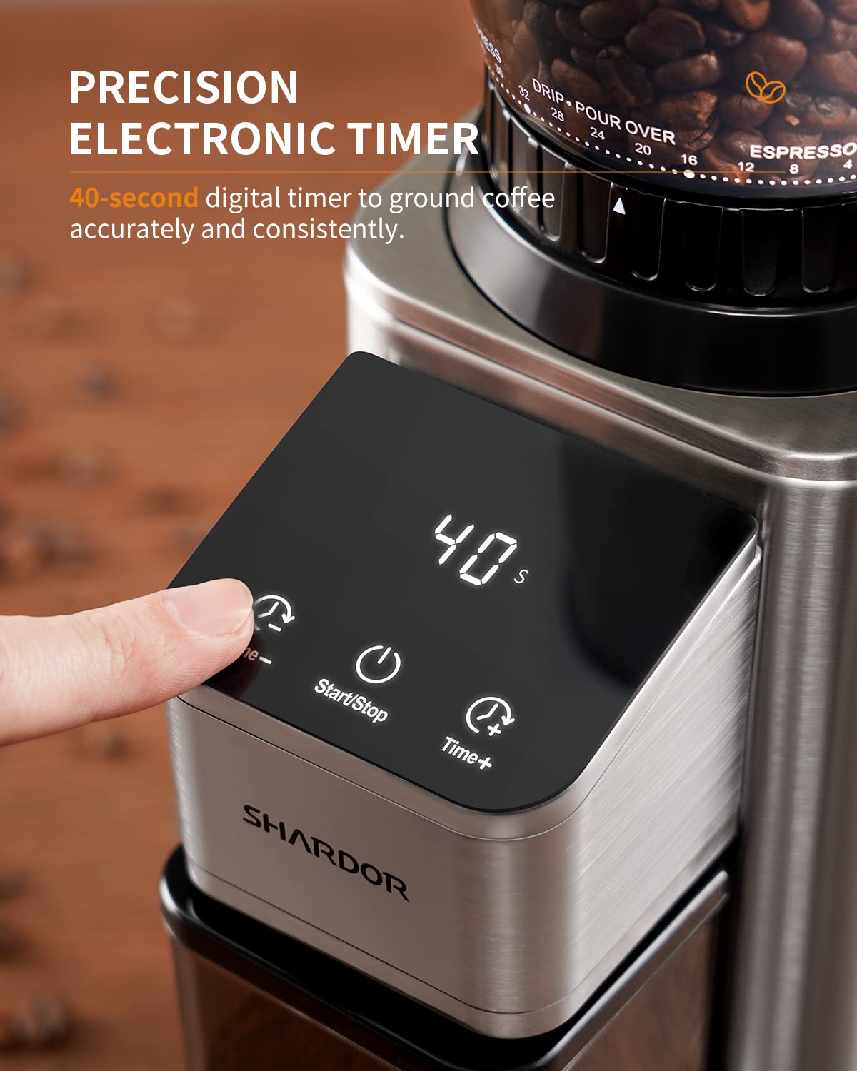 Conical Burr Coffee Bean Grinder, 48 Settings, Silver C836