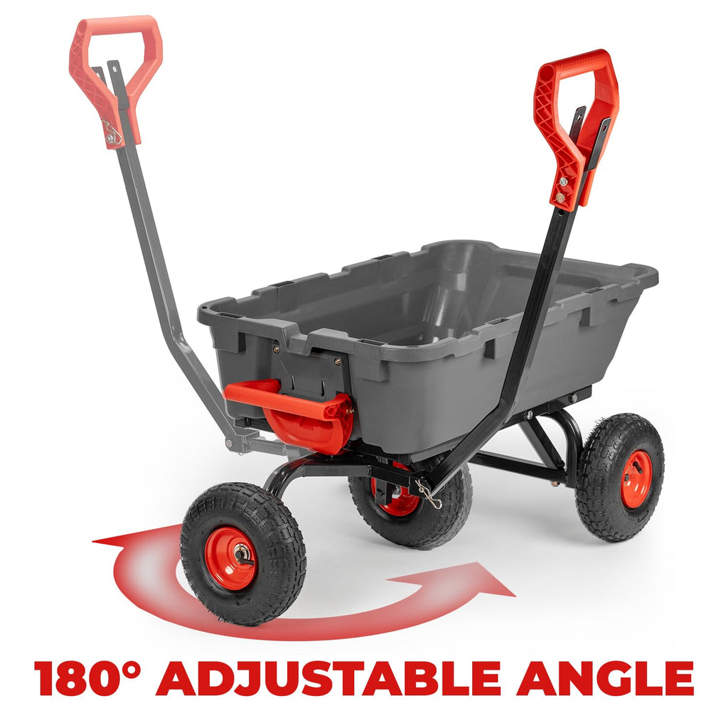 Heavy Duty 2-in-1 Convertible Handle Garden Dump Cart 800-Pound 10" Pneumatic Tires T26789