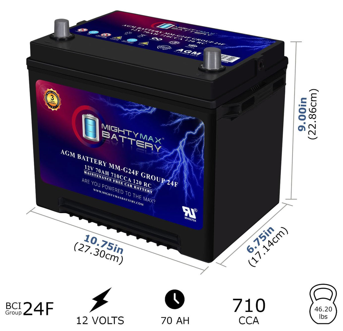 12V 70Ah AGM Replacement Battery B304