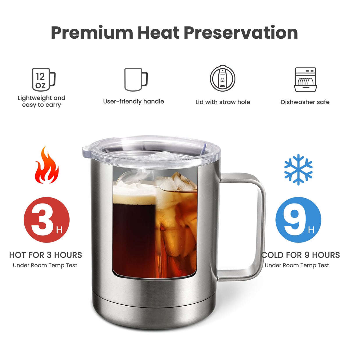 12 oz Stainless Steel Insulated Coffee Mug Set of 2 O47725