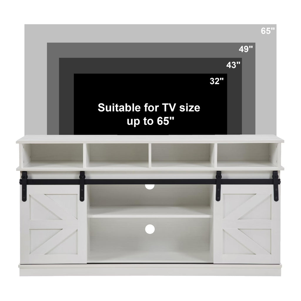 White Wood TV Stand with Adjustable Shelves V961