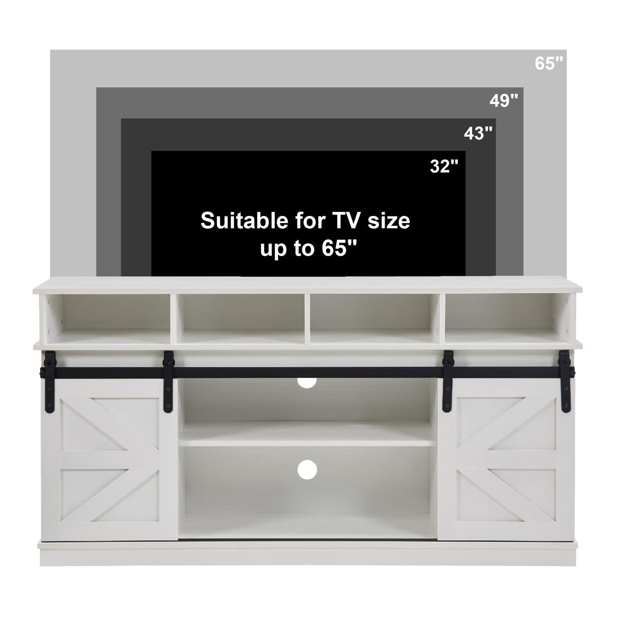 White Wood TV Stand with Adjustable Shelves V961