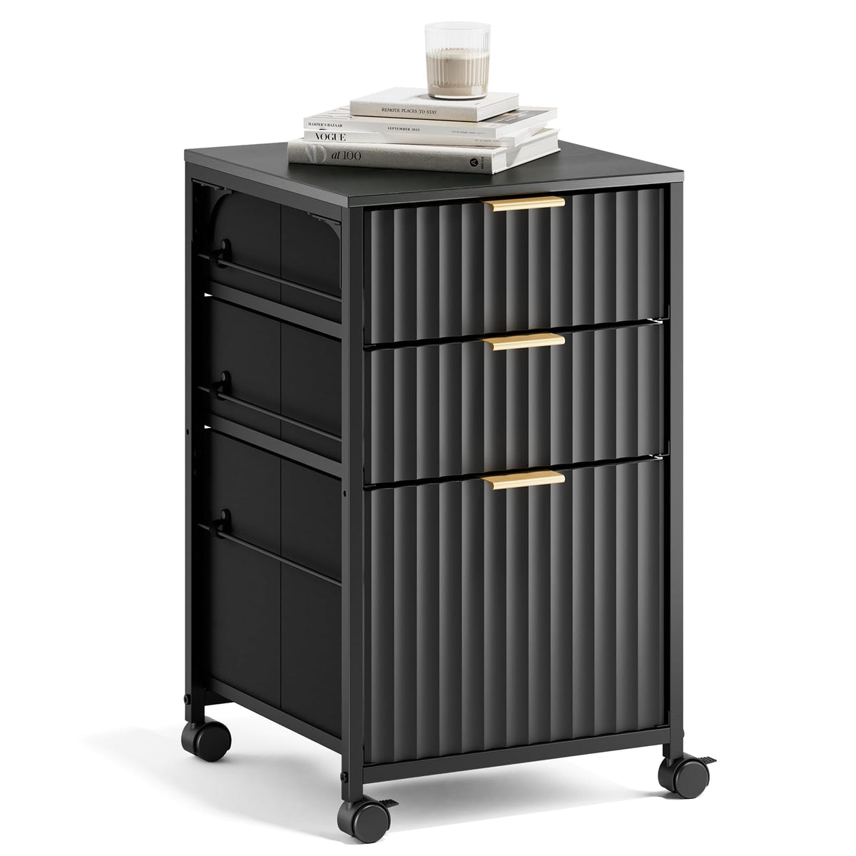 Black 3 Drawer Rolling File Cabinet with Wheels F314319