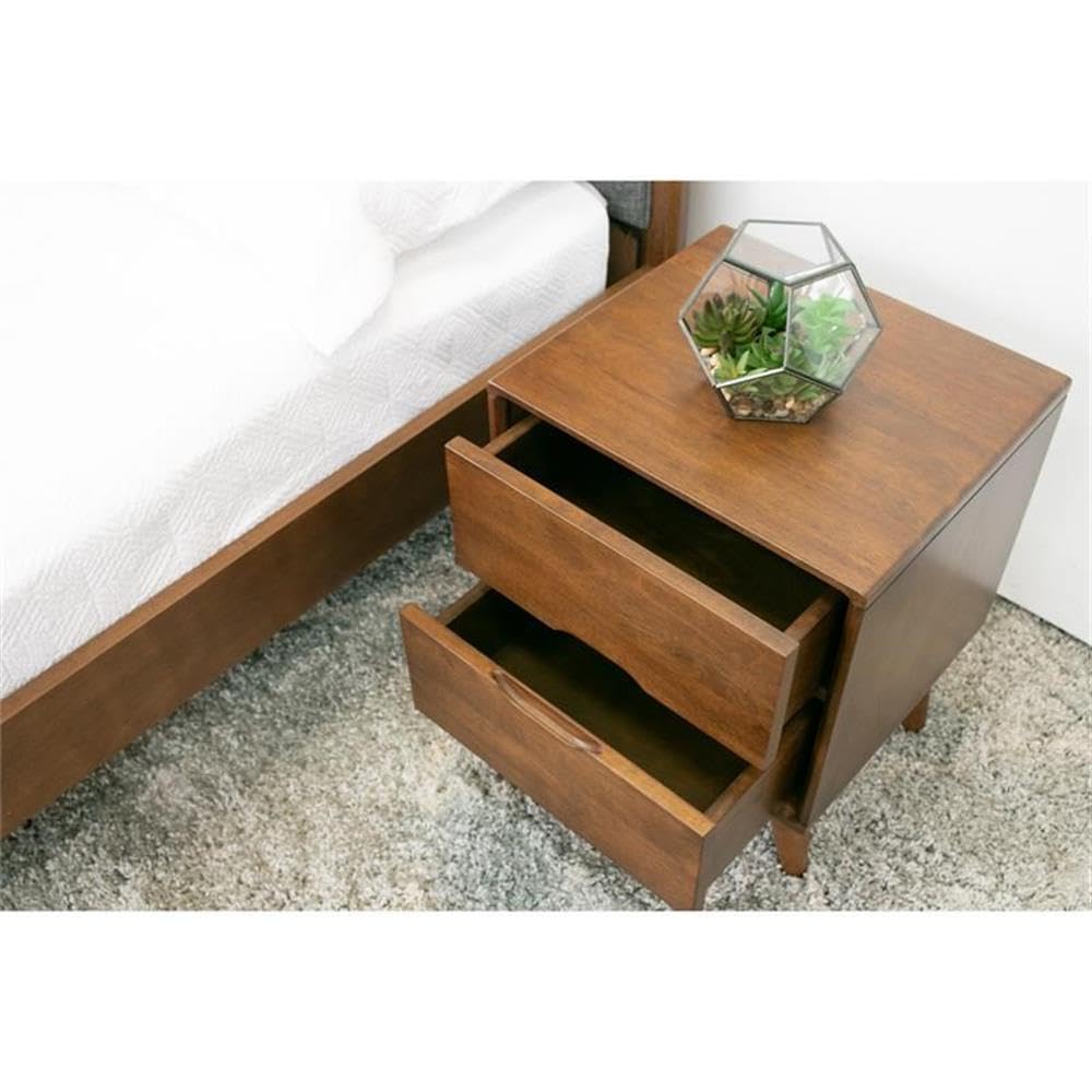 Walnut Brown 2 Drawer Solid Wood Nightstand Q1629