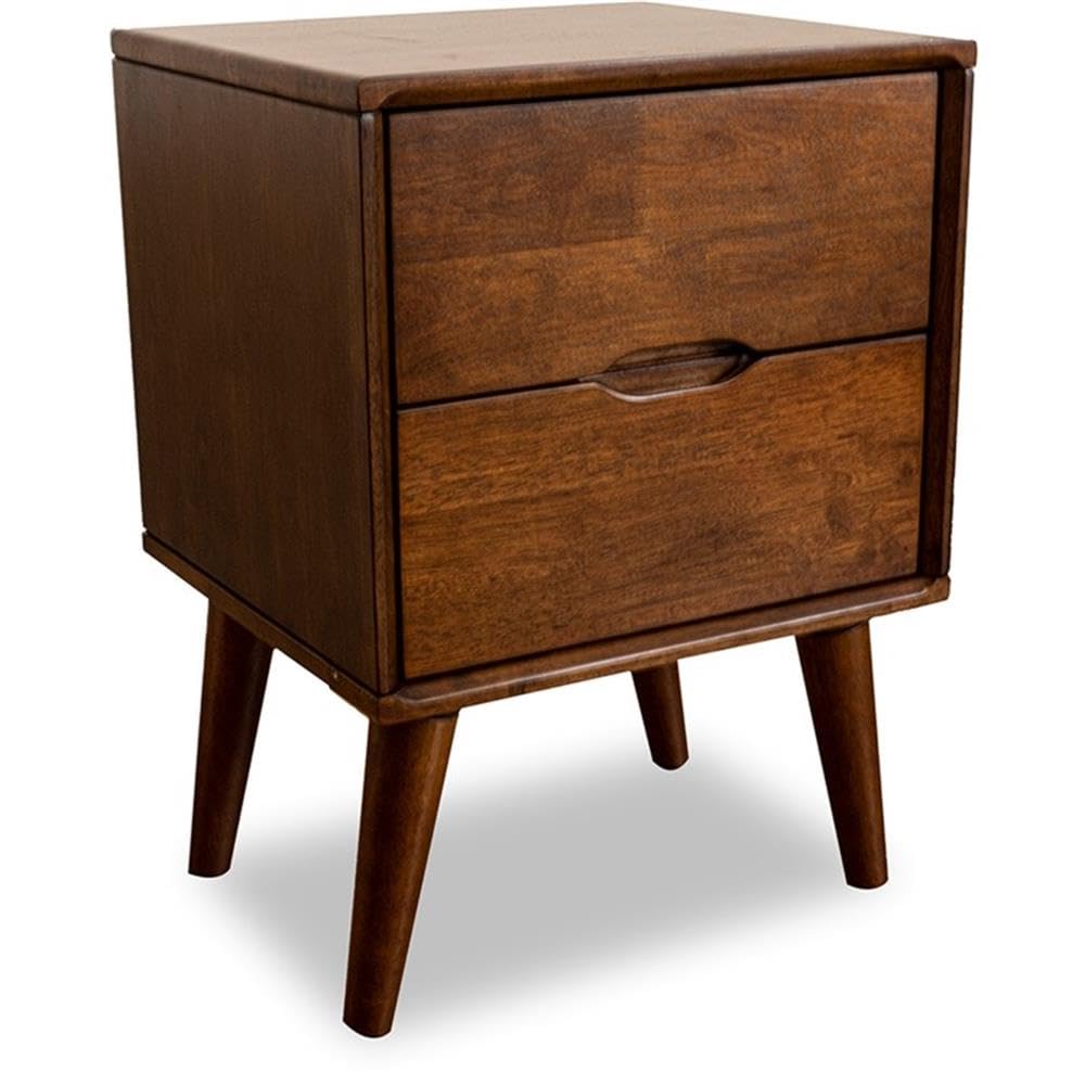 Walnut Brown 2 Drawer Solid Wood Nightstand Q1629