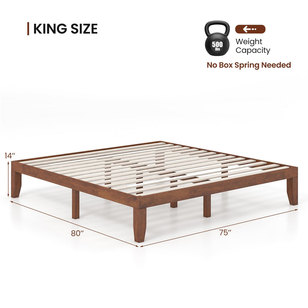 14 Inches Wood Platform Bed Frame King Size O27874