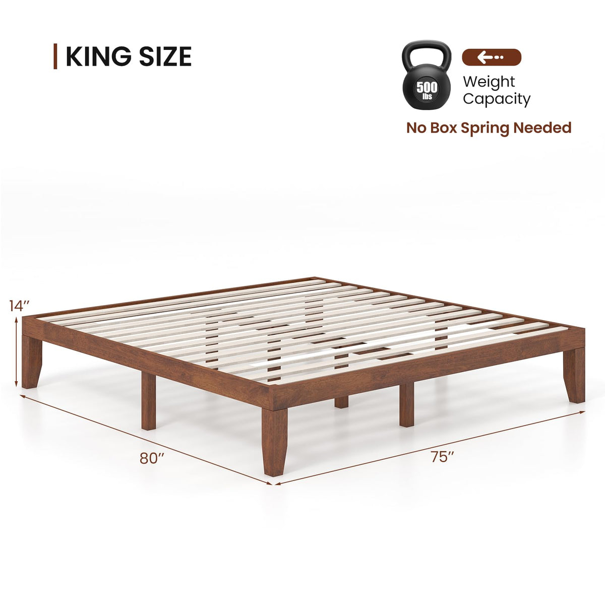 14 Inches Wood Platform Bed Frame King Size O27874