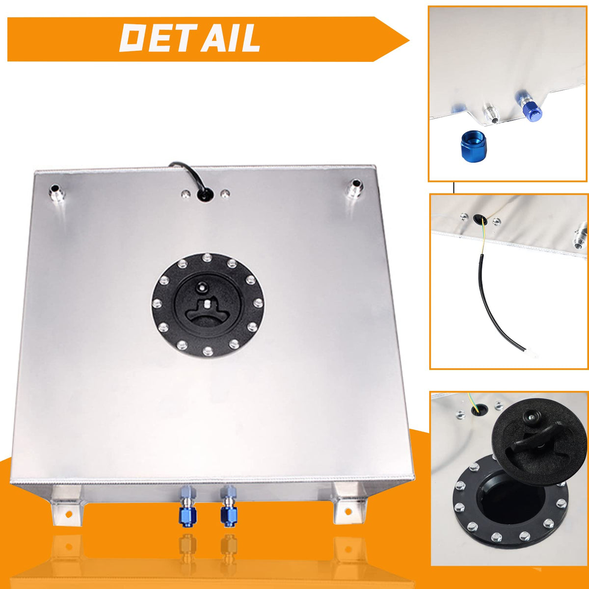 5 Gallon 20L Polished Aluminum Fuel Cell Tank with Cap and Level Sender L417