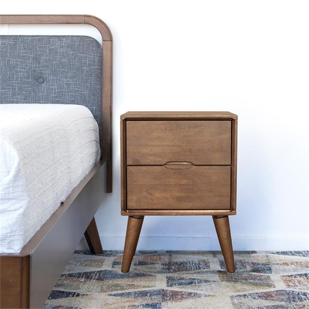Walnut Brown 2 Drawer Solid Wood Nightstand Q1629