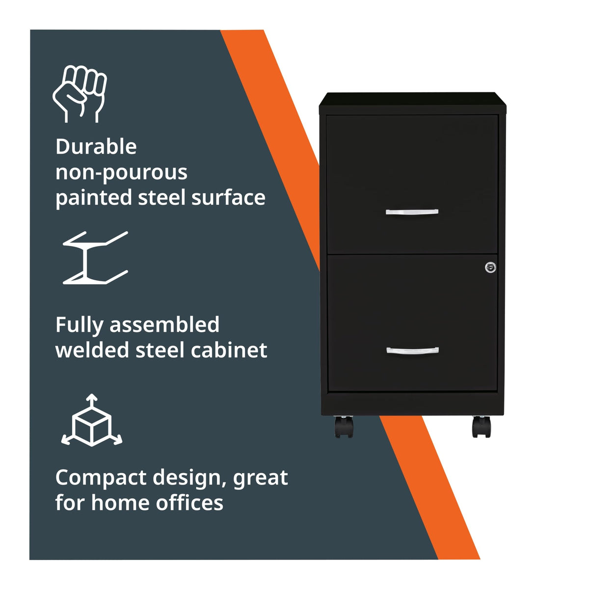2-Drawer Mobile File Cabinet, Black W86645