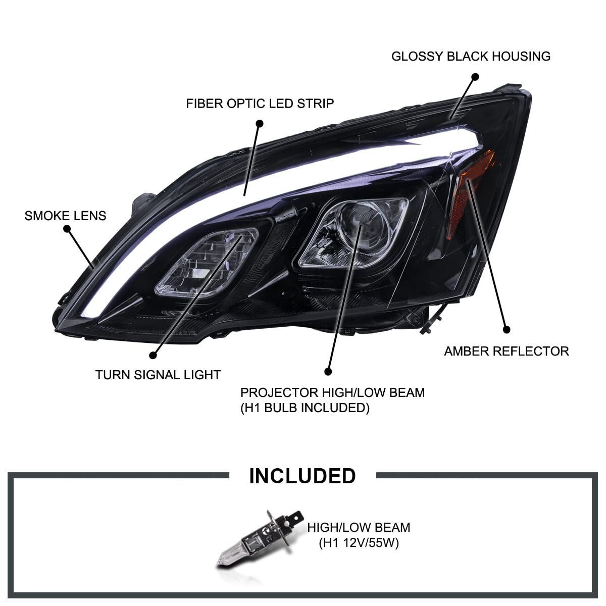 Glossy Black LED Projector Headlights A2384