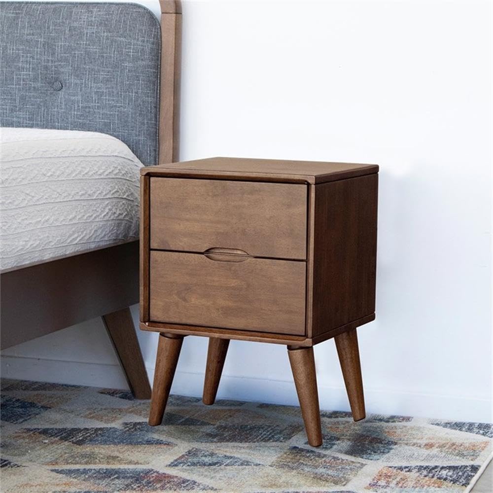 Walnut Brown 2 Drawer Solid Wood Nightstand Q1629