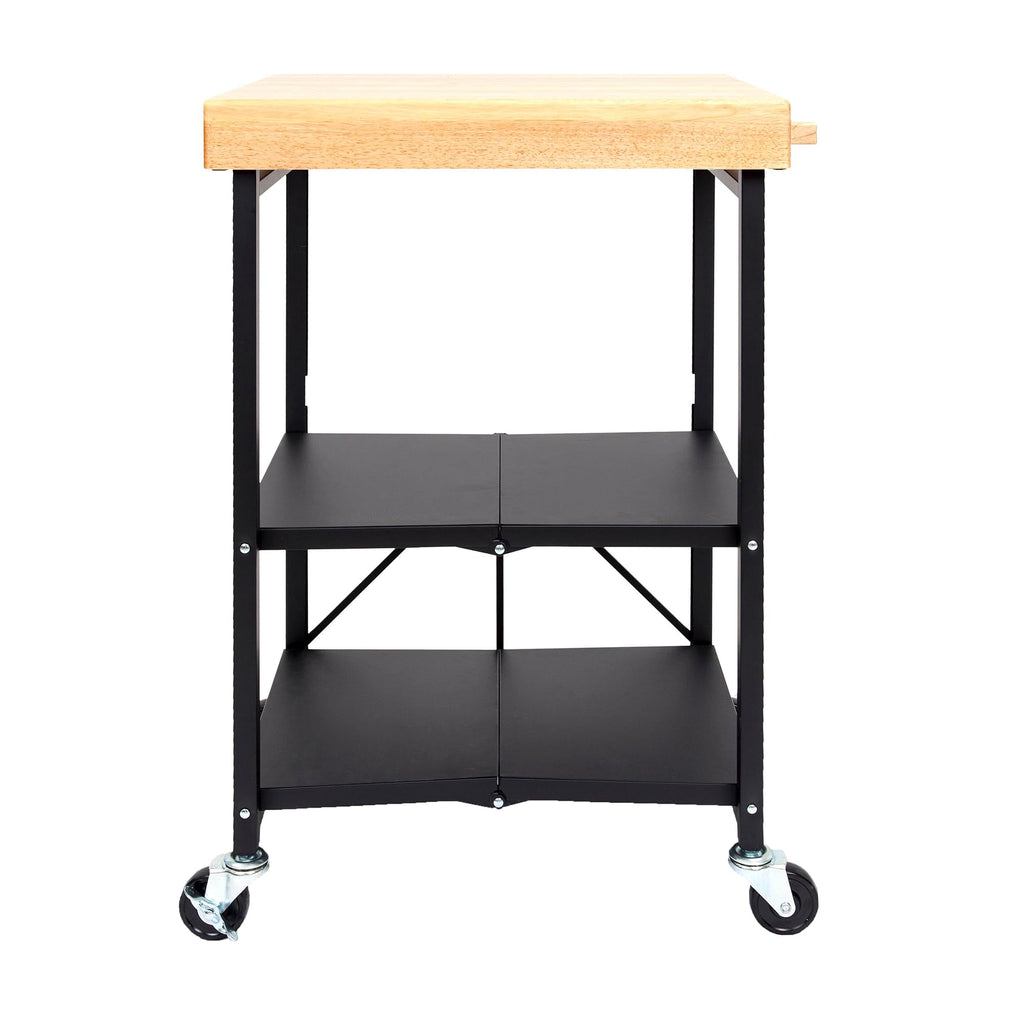Black 3-Tier Folding Kitchen Cart with Wheels T76151