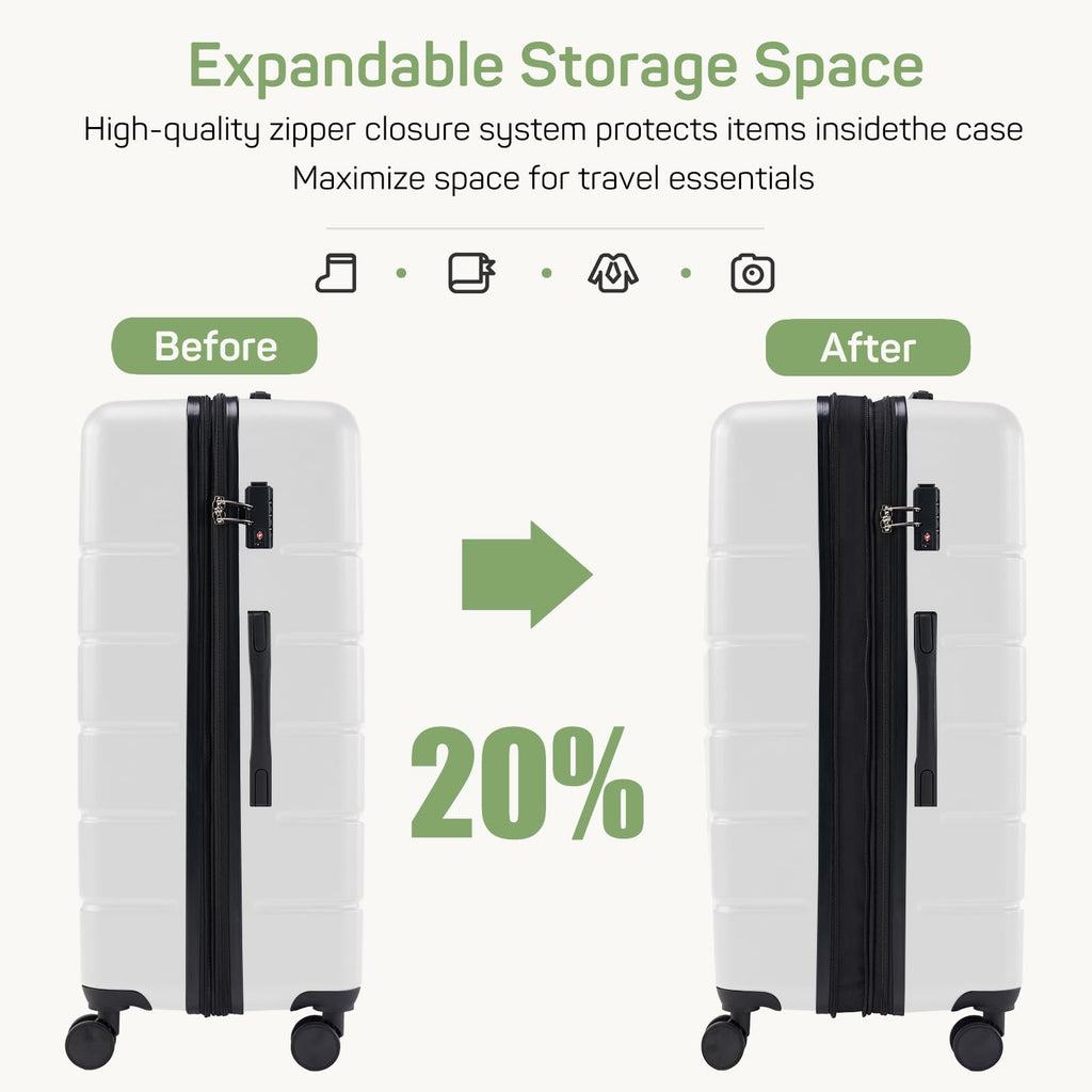20 Inch White Expandable Hard Shell Carry-On Luggage G8132