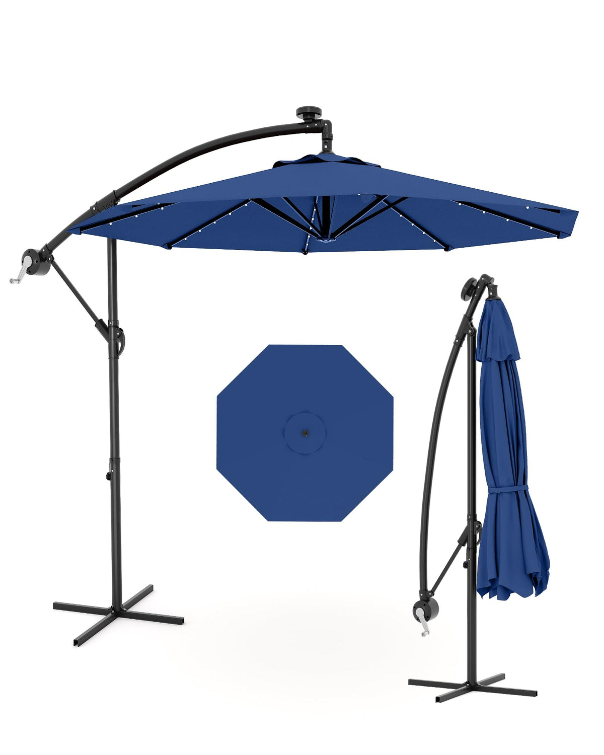 10FT Solar LED Cantilever Patio Umbrella T20924
