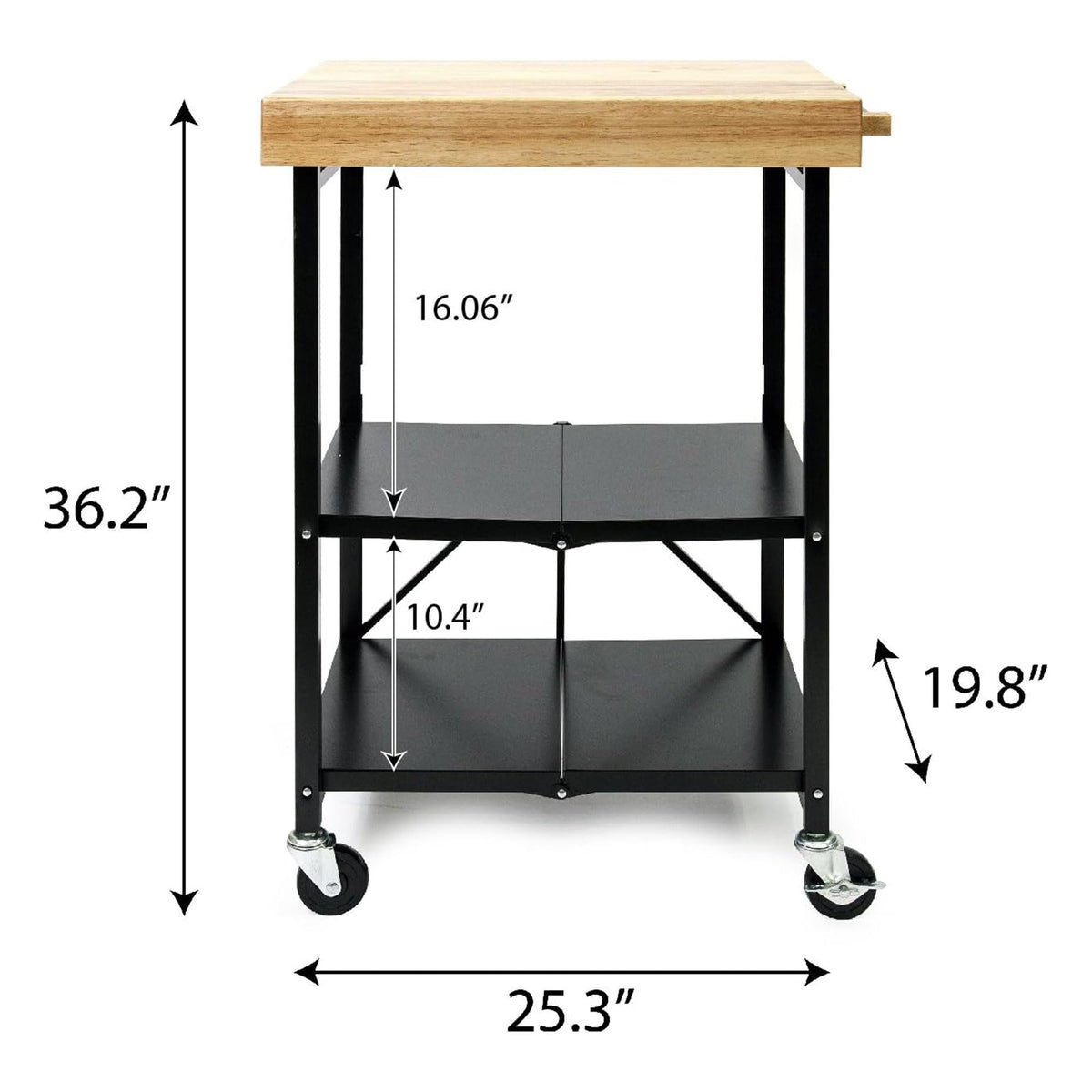 Black 3-Tier Folding Kitchen Cart with Wheels T76151