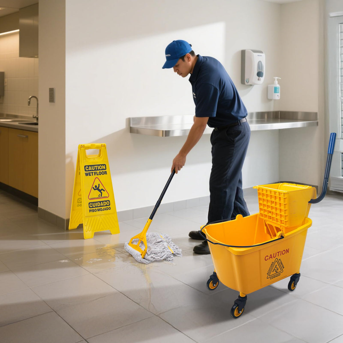 35 Qt Side Press Mop Bucket on Wheels Set, Yellow Y7782