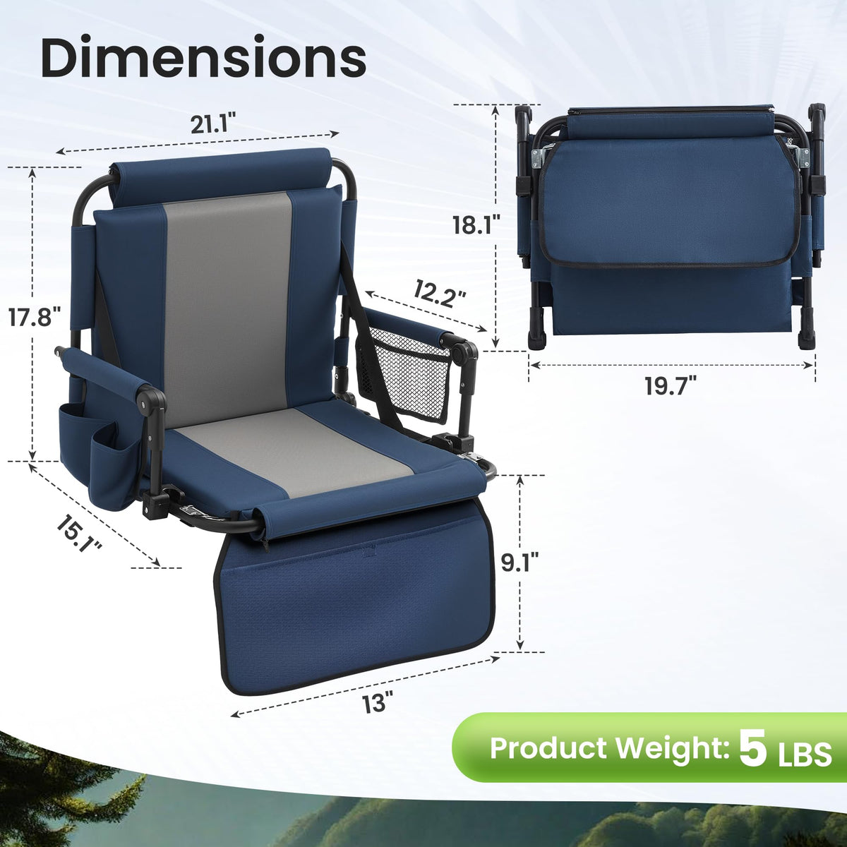 Portable Foldable Bleacher Chair with Cup Holders Blue F5421