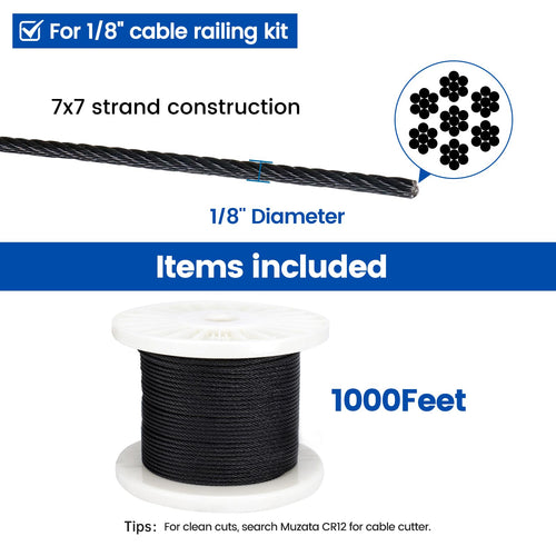 1/8" Black T316 Stainless Steel Cable Railing Wire Rope L3937