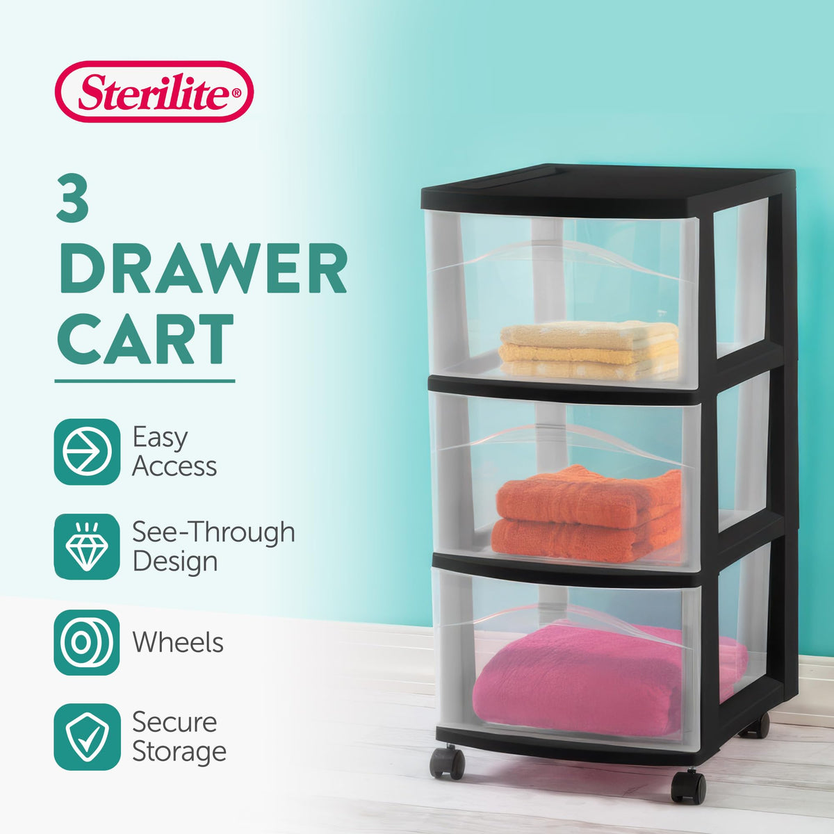 3-Drawer Cart with Wheels, 2-Pack M694309