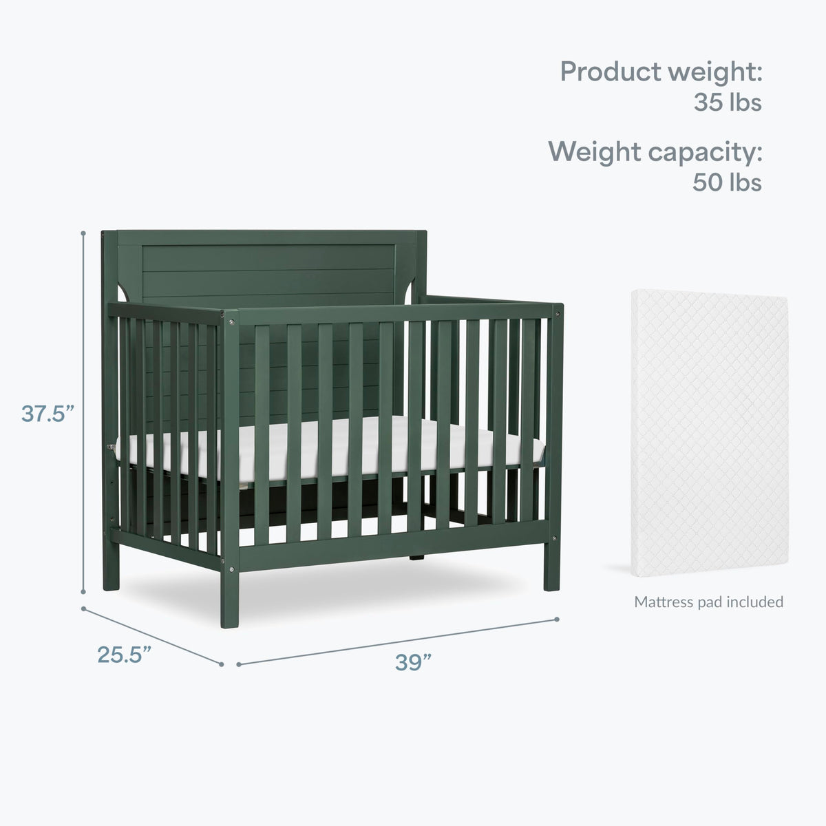 4-in-1 Convertible Mini Baby Crib with Mattress Pad O8925