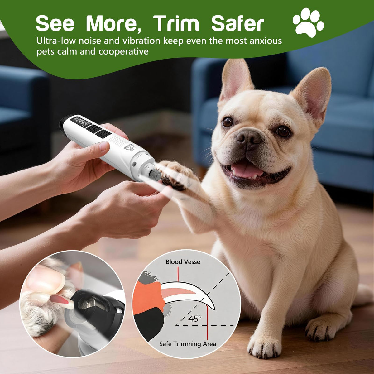 4-Speed Rechargeable Quiet Electric Dog Nail Grinder G874