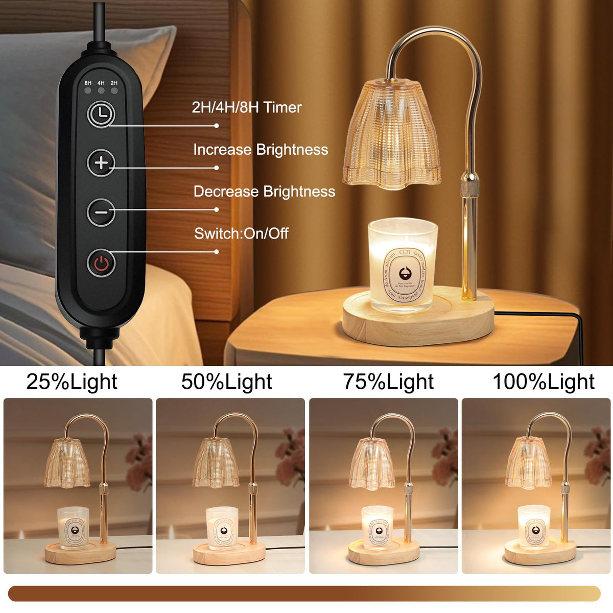 Adjustable Candle Warmer Lamp with Timer & Dimmer J268981